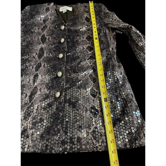 Rickie Freeman Sequin Jacket Brown 10 Snake Print Made in USA Elegant - Picture 5 of 9